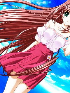 Redheaded hentai chick showing her sexy panties through skirt